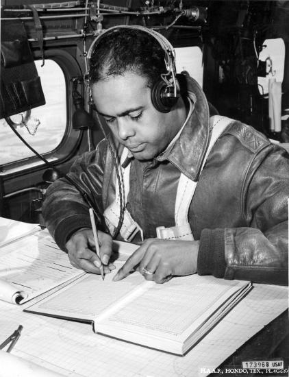 Tuskegee Navigation Cadet on Aircraft Trainer