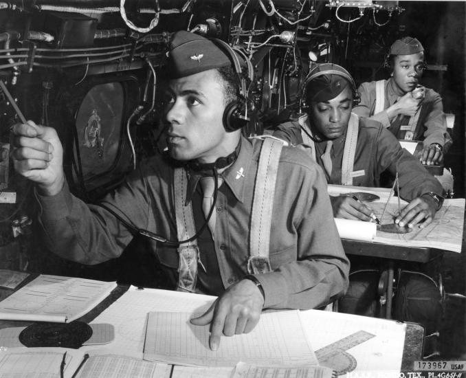 Tuskegee Navigation Cadets in Trainer