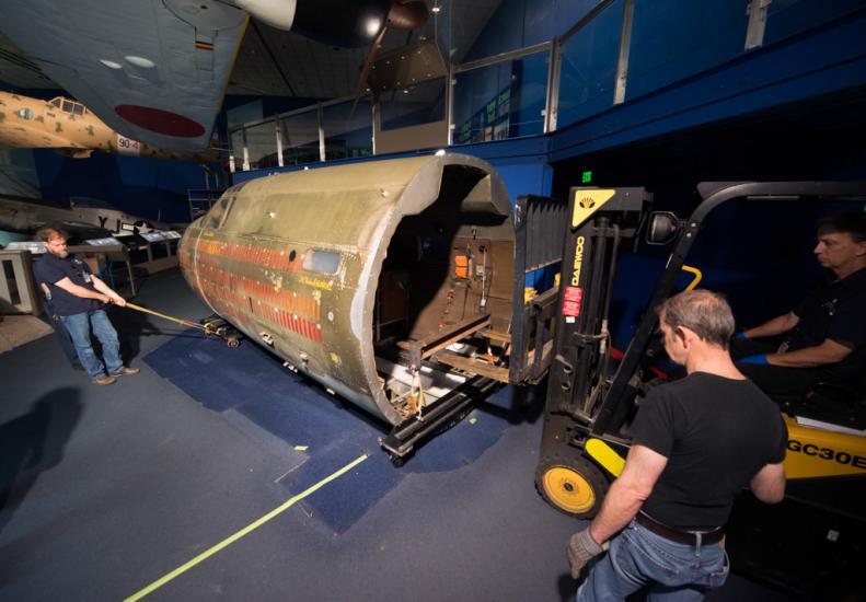 Moving the Martin B-26B Marauder <em>Flak-Bait</em>'s Forward Fuselage