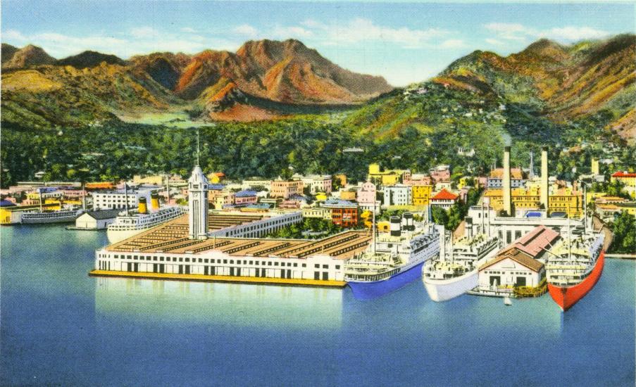 Aloha Tower and Honolulu Harbor Postcard