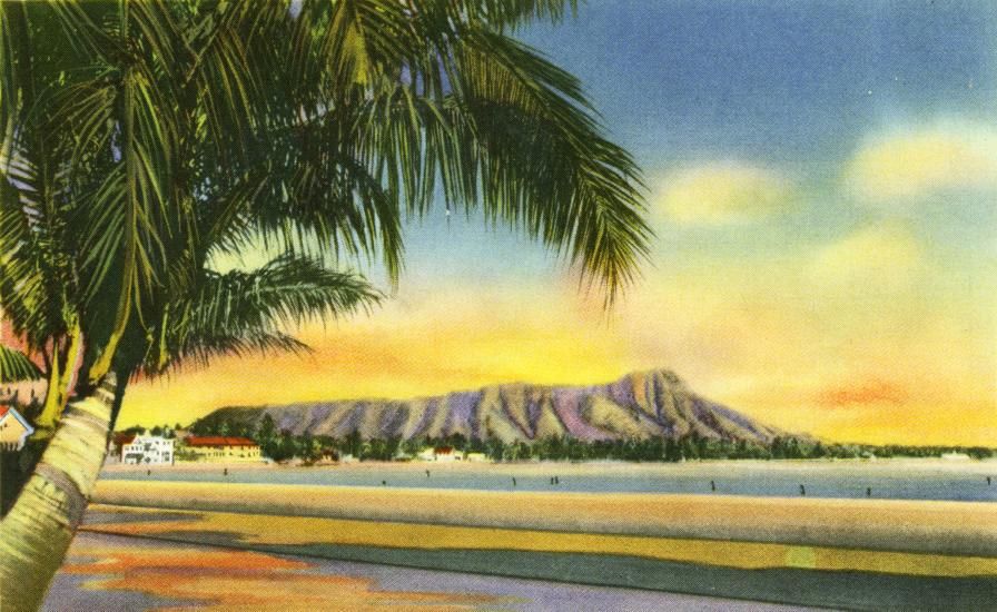 Sunset on Diamond Head Postcard