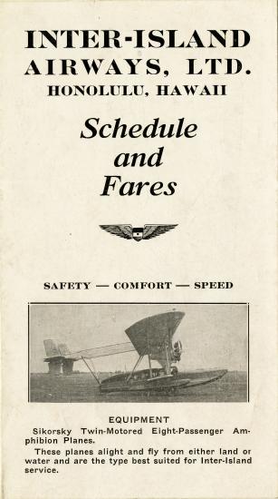 Inter-Island Airways Timetable 1929