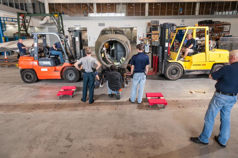 Moving the Martin B-26B Marauder <em>Flak-Bait</em>'s Forward Fuselage