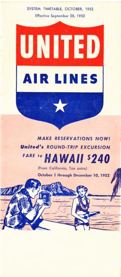 United Airlines Timetable 1952