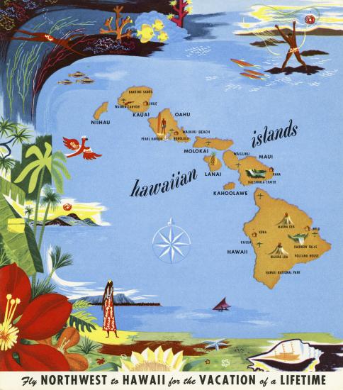 Northwest Airlines Hawaii Brochure, Map