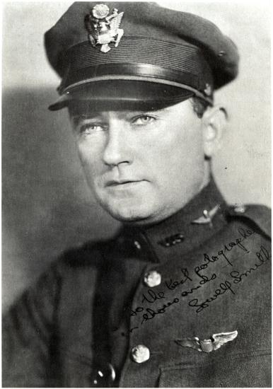 Lowell Smith, a man, poses for a portrait in U.S. Army Air Service uniform.