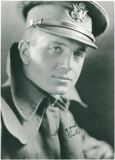 Leslie P. Arnold, a man, poses for a portrait in a U.S. Army Air Service uniform.