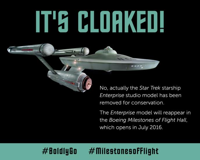 Label announcing the conservation of the Starship Enterprise studio model.