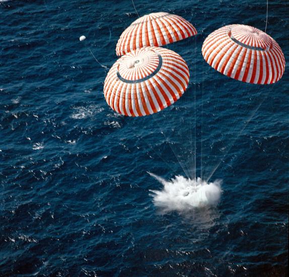 Apollo 16 spacecraft touches down in the central Pacific Ocean 