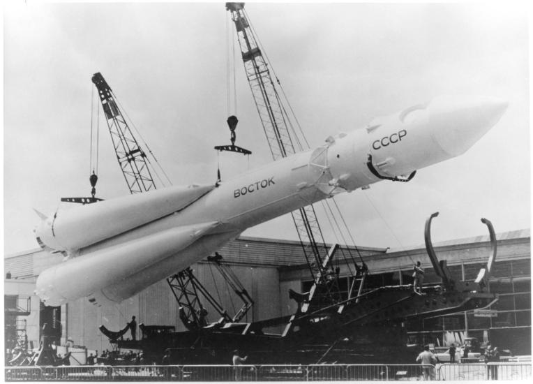 The Vostok launch vehicle at the 1967 Paris Air Show.