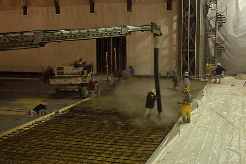 Preparing the floor of the Aviation Hangar