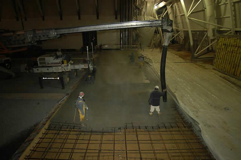 Preparing the floor of the Aviation Hangar