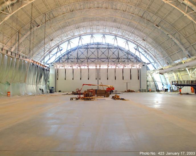 Hangar doors from inside the Aviation Hangar