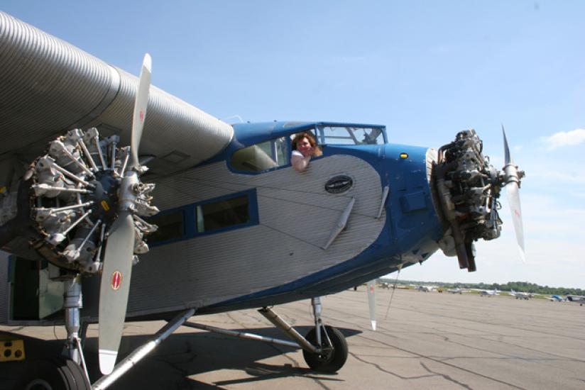 Museum Employee Beth Wilson in 1929 Ford Tri-Motor