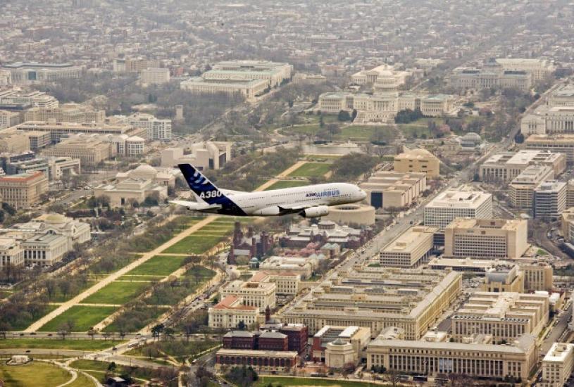 A380 Flies over the National Mall in Washington, DC