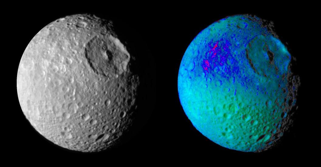 Mimas Showing False Colors - Cassini Exhibit