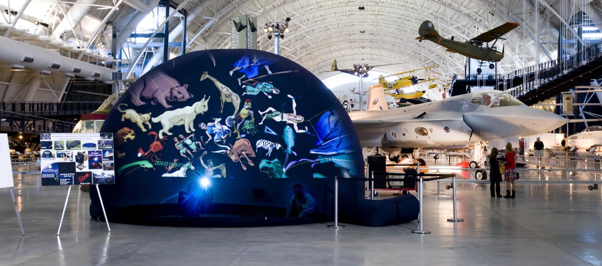 A large inflatable tent inside the Udvar-Hazy Center is used to show planetarium shows