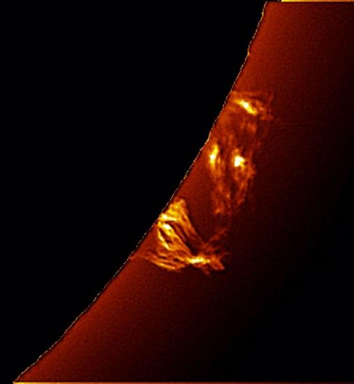 Focus on solar prominences of plasma floating away from the Sun.