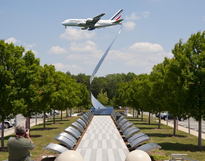 Airbus 380 Passes Udvar-Hazy Center Tower on Approach