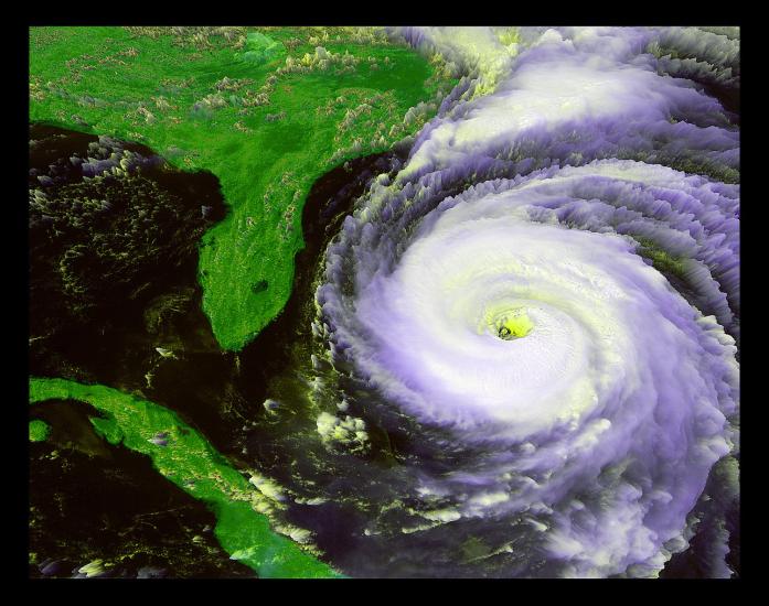 Satellite photo of a large Hurricane Fran prior to making landfall in the southeastern United States.