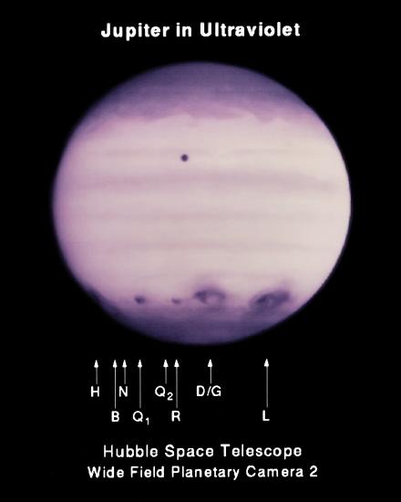 Hubble Ultraviolet Image of Comet P/Shoemaker-Levy 9 Impacts on Jupiter