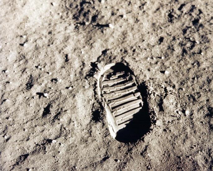 A "bootprint" left by Buzz Aldrin on the Moon during the Apollo 11 mission.