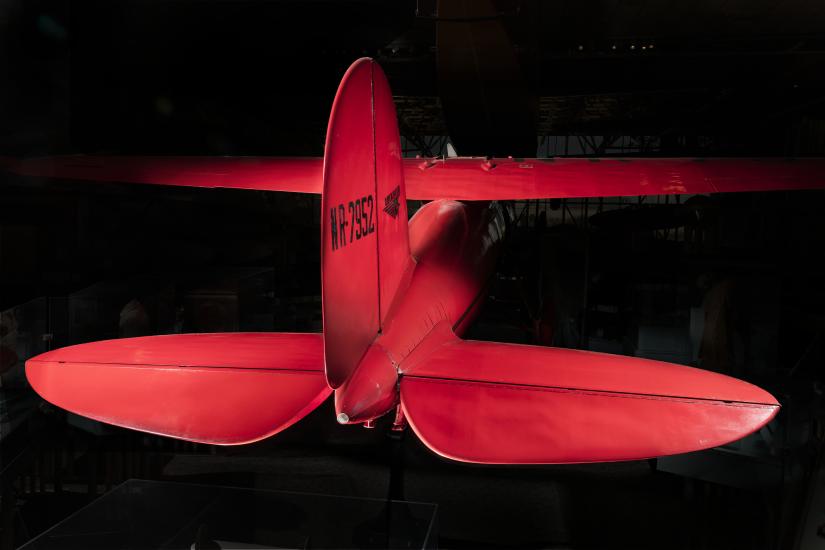 Tail of red Amelia Earhart Lockheed Vega 5B aircraft