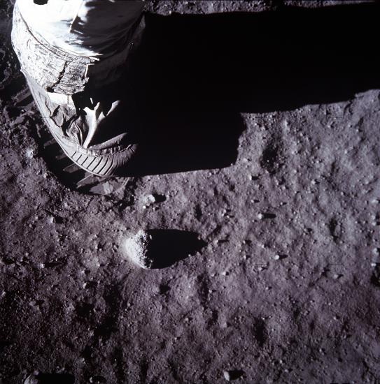 Apollo 11: Close-up of Astronaut's Foot and Footprint in Lunar Soil