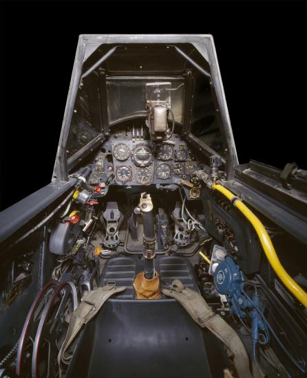 Interior view of cockpit and instrument panels from Messerschmitt Bf 109 aircraft