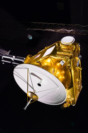 Bottom of New Horizons Spacecraft Mock-up Model hanging in museum