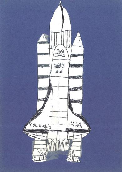 A drawing of the Space Shuttle Columbia, given to Marty Kelsey by one of his students.