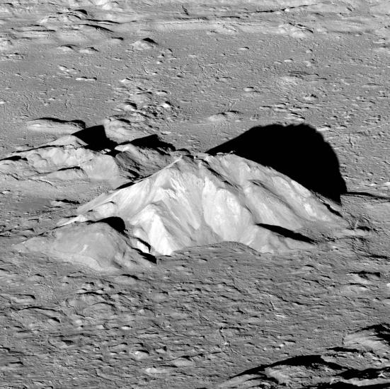 Image of the central peak of Tycho Crater on the Moon.