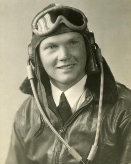 John Glenn dressed in flight gear, circa 1943