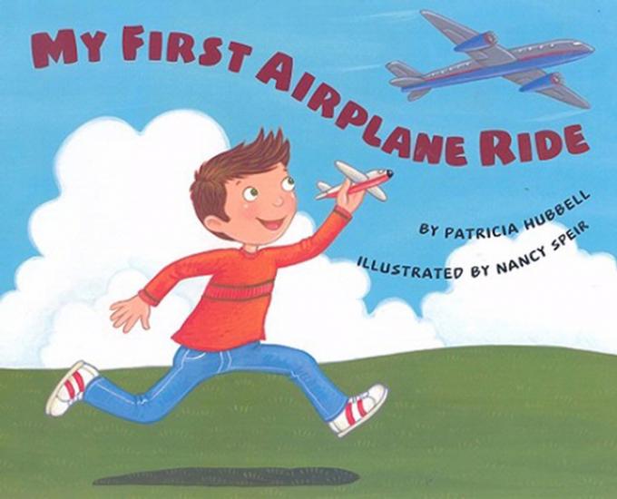 Book cover for a children's book about an airplane flight featuring an illustration of a child playing with an airplane toy.