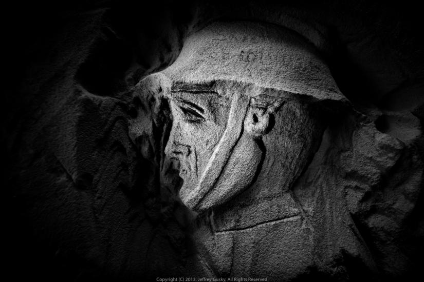 Pencil-drawn self-portrait of Archie Sweetman, a World War I soldier, in a trench dug during World War I.