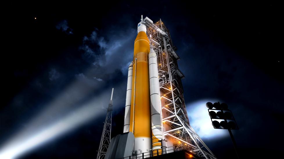 NASA's SLS on the launch pad.