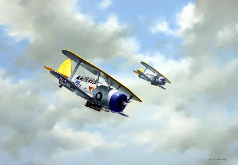 Painting of Curtiss Helldivers by R.G. Smith