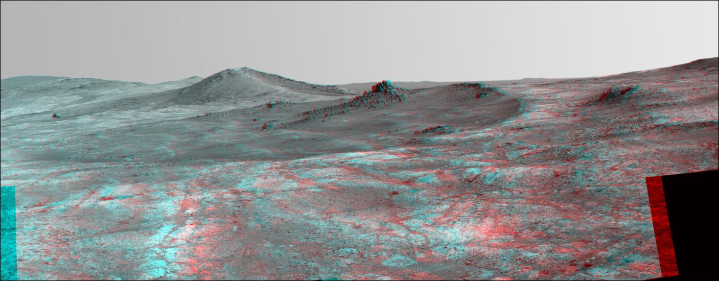 3D Anaglyph of Spirit of St. Louis formation on Mars