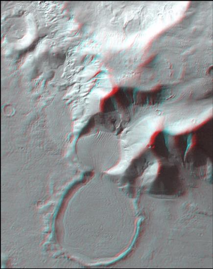 3D Anaglyph of Mars Flow Deposit