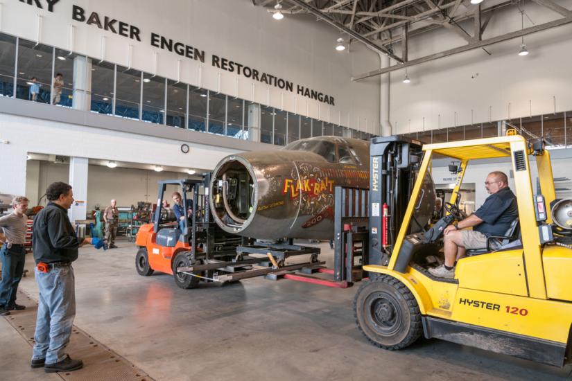 Moving the Martin B-26B Marauder <em>Flak-Bait</em>'s Forward Fuselage