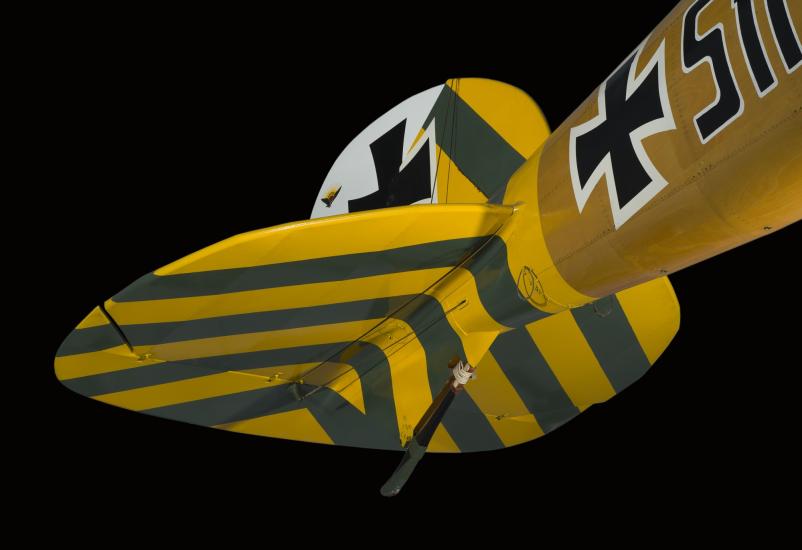 Paddle-shaped yellow and green striped Albatros D.Va Rudder