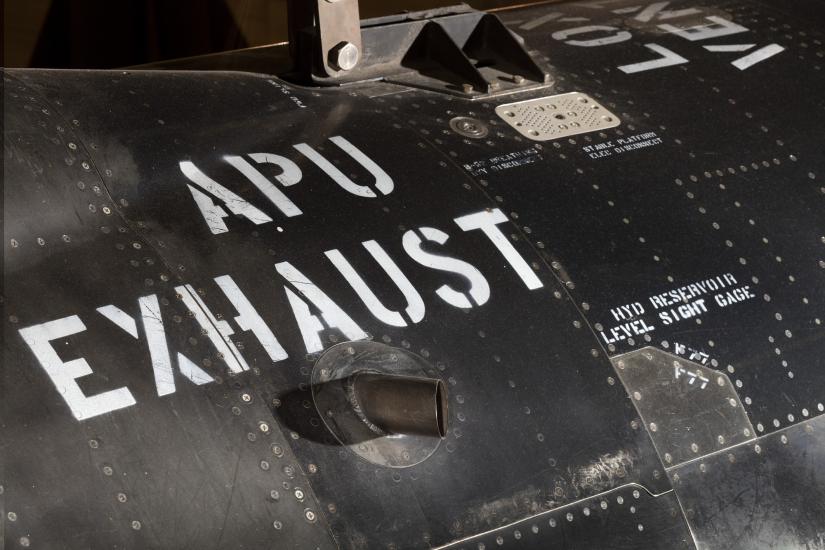 "APU Exhaust" in white lettering on black titanium North American x-15 aircraft