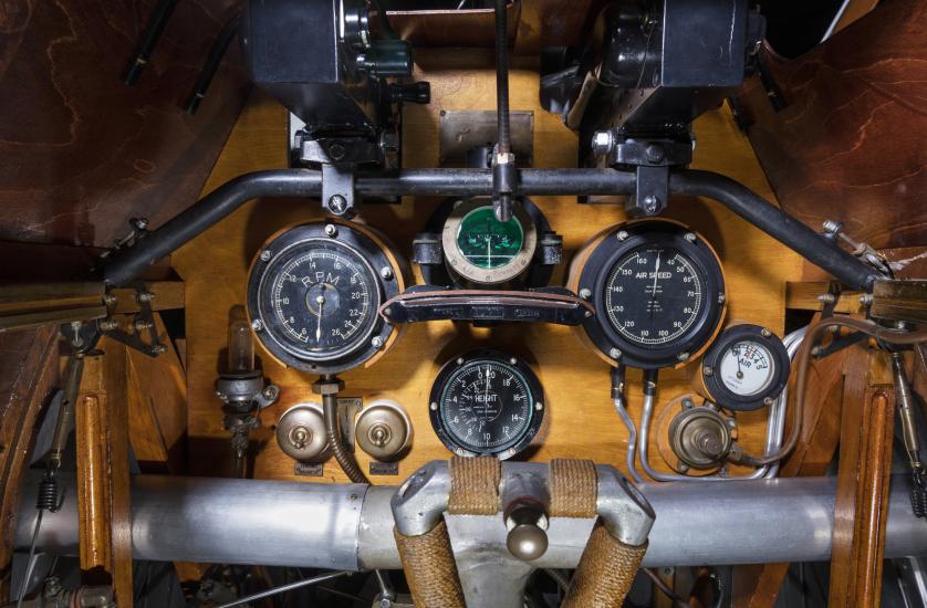 Wooden Sopwith F.1 Camel Instrument Panel with gauges and metal frame