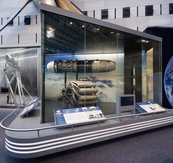 Junkers Jumo 004 B4 Turbojet Engine and Whittle W1X Engine on display in the Boeing Milestones of Flight Hall 