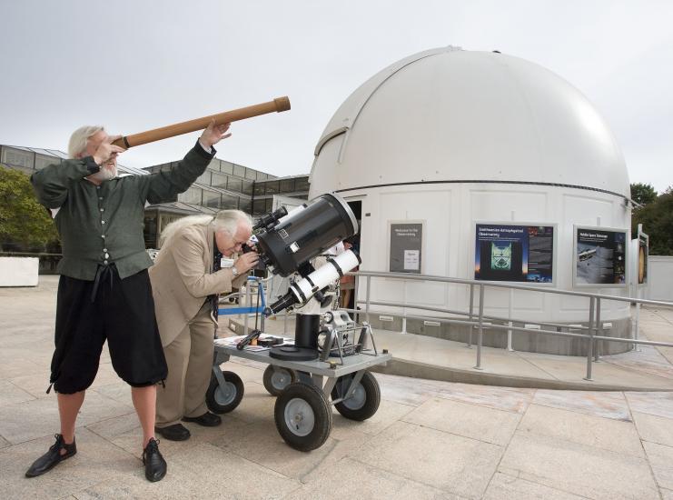 Galileo and Dr. DeVorkin Stargaze Outside of the Public Observatory