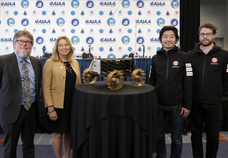 SORATO lunar rover at press conference with Director, Ellen Stofan