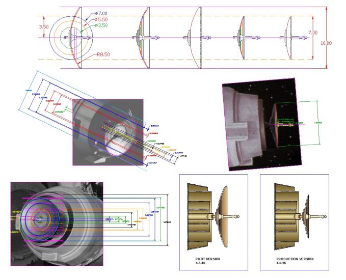 Image of the deflector dish with measurements on top.