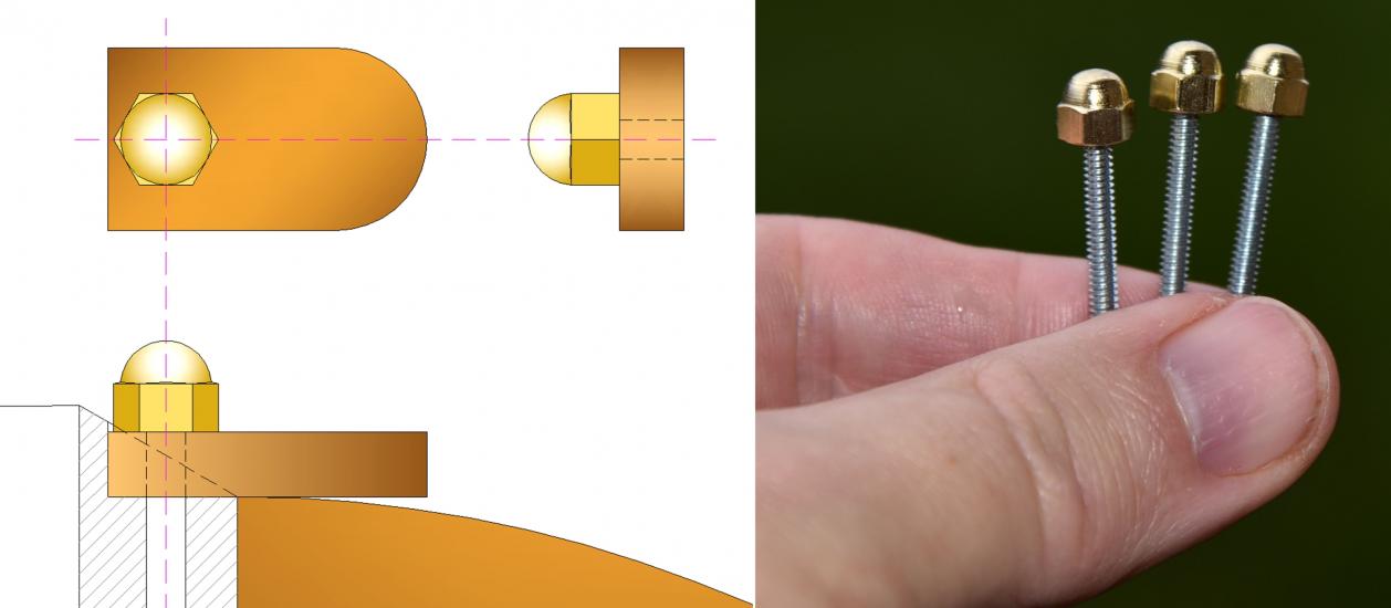 Drawing of dome tabs compared to the actual hardware.