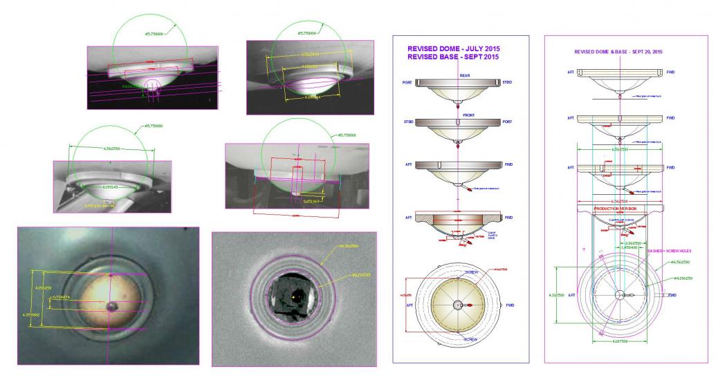 Drawings of the dome's measurements set against photographs of the original.