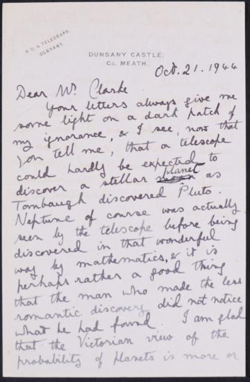 Handwritten letter on letterhead: Dunsany Castle, Co. Meath